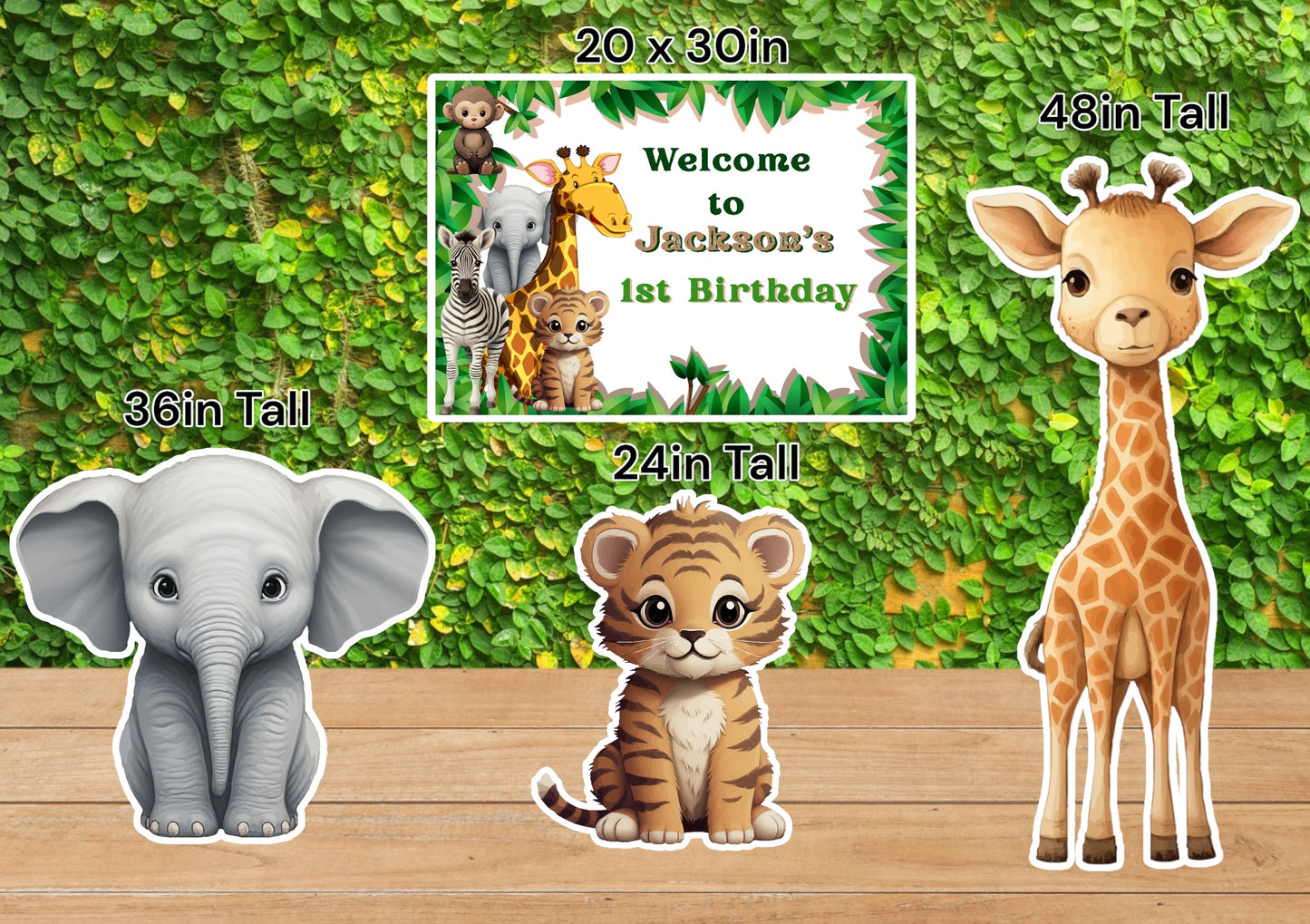 Set of 4 Safari animal themed party prop sign and party decorations