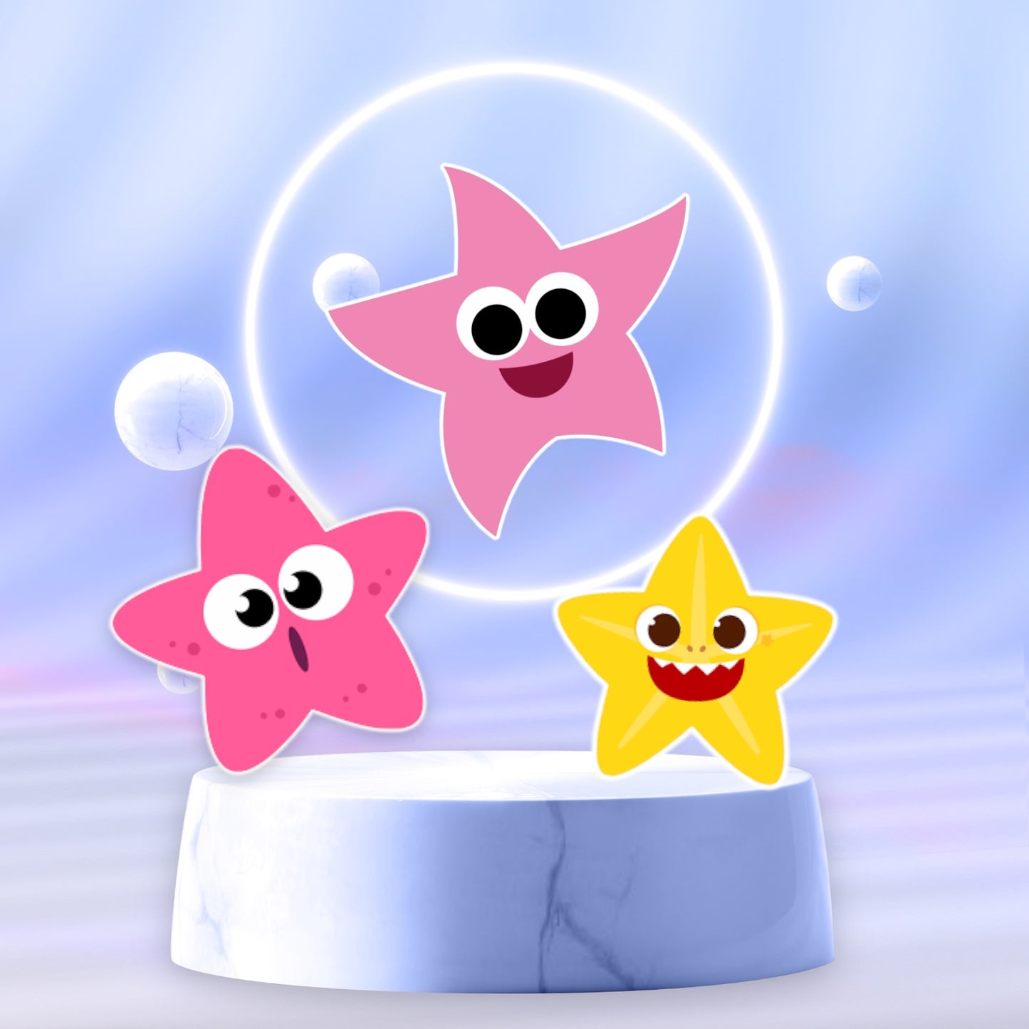 Baby Shark Stars Set of 3 Party prop sign centerpieces backdrop cake topper and party decorations.