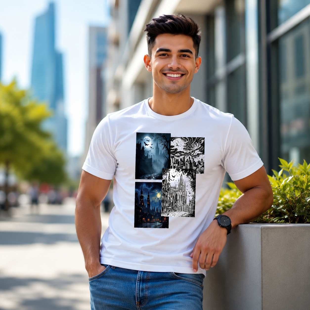 Men’s Gothic City Collage T- Shirt