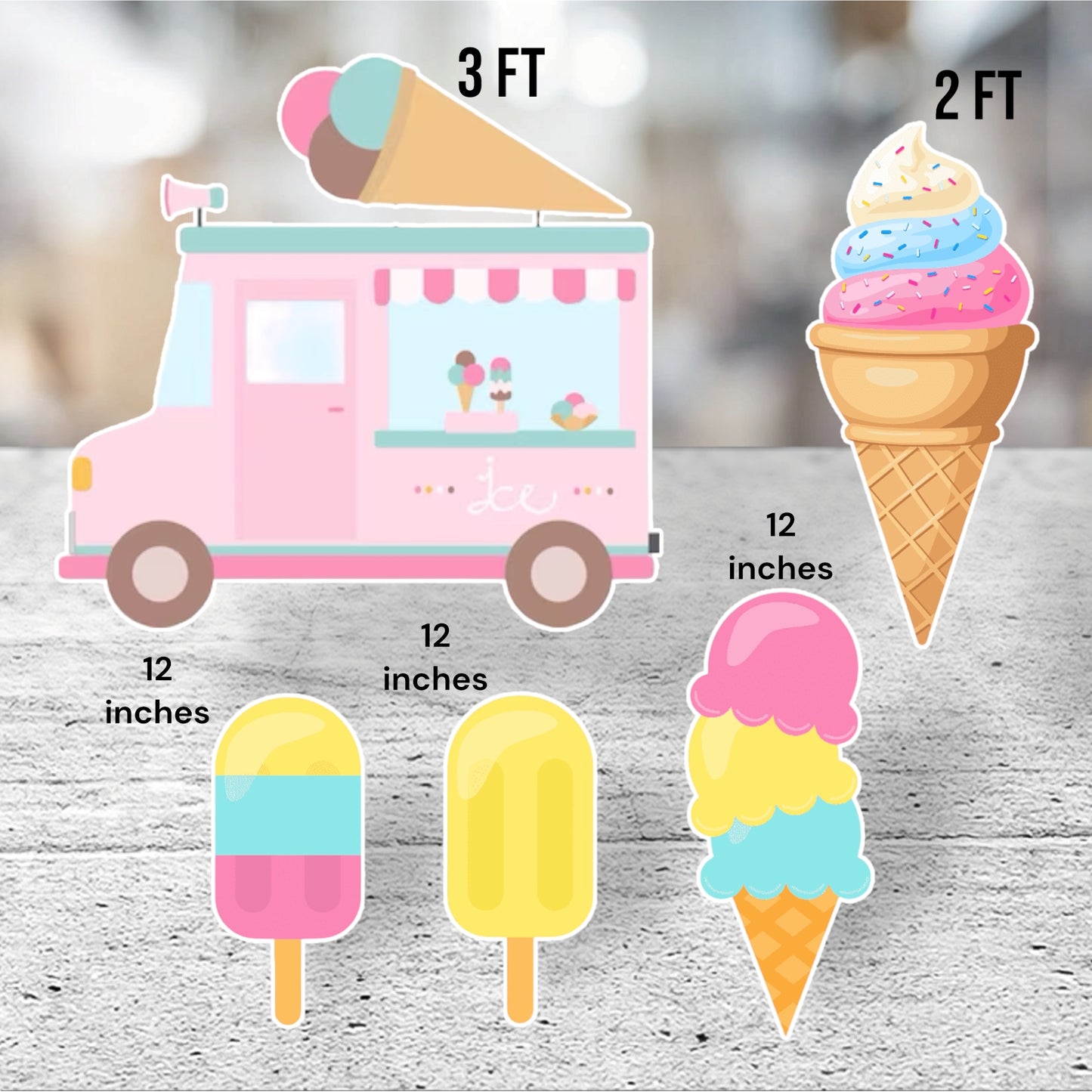 Set of 5 Ice cream birthday Party prop cutout