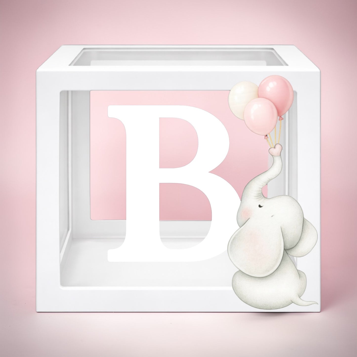 Personalized Baby Balloon Boxes with Pink Elephant | BABY Letter Boxes | Baby Shower Decor | Girl Birthday Party Decorations | Custom Name Display