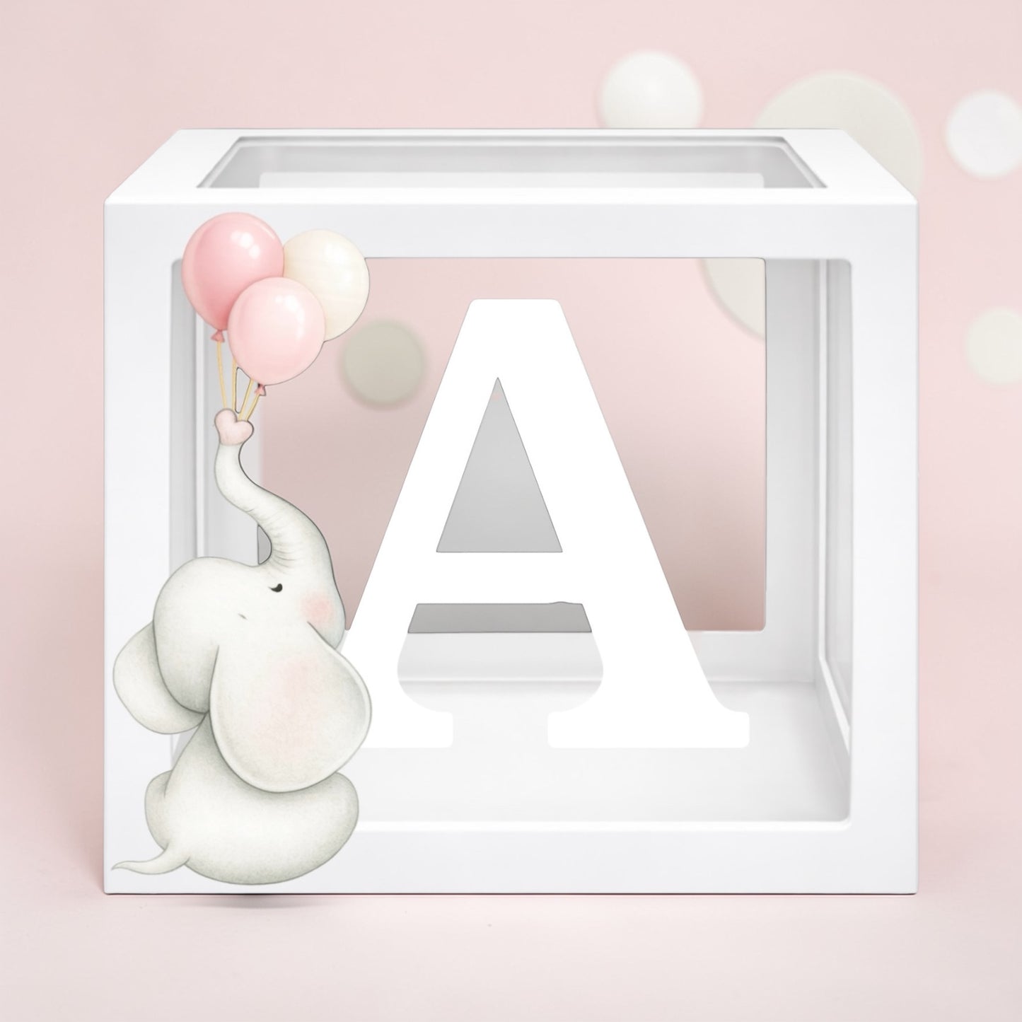 Personalized Baby Balloon Boxes with Pink Elephant | BABY Letter Boxes | Baby Shower Decor | Girl Birthday Party Decorations | Custom Name Display