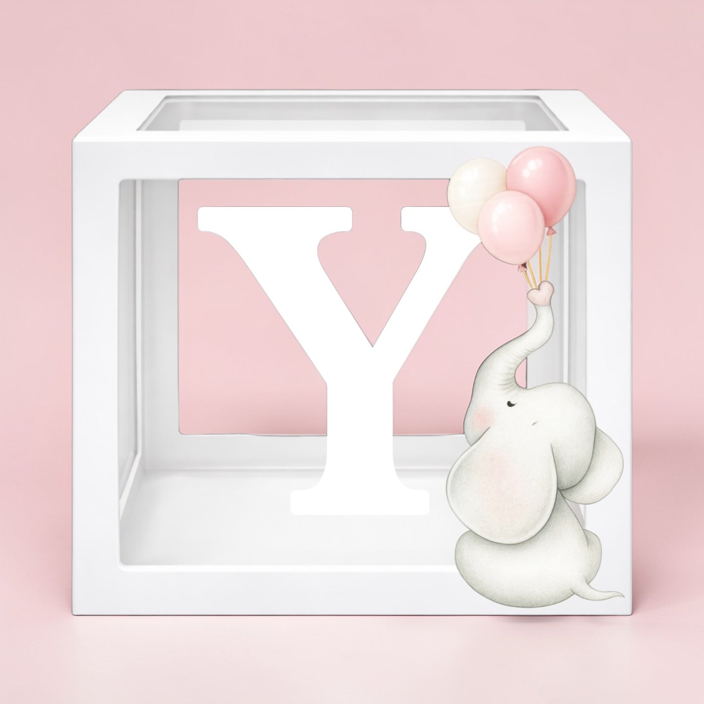 Personalized Baby Balloon Boxes with Pink Elephant | BABY Letter Boxes | Baby Shower Decor | Girl Birthday Party Decorations | Custom Name Display
