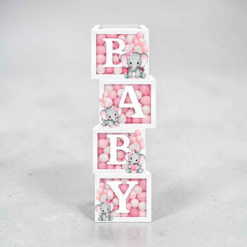 Personalized Baby Balloon Boxes with Pink Elephant | BABY Letter Boxes | Baby Shower Decor | Girl Birthday Party Decorations | Custom Name Display