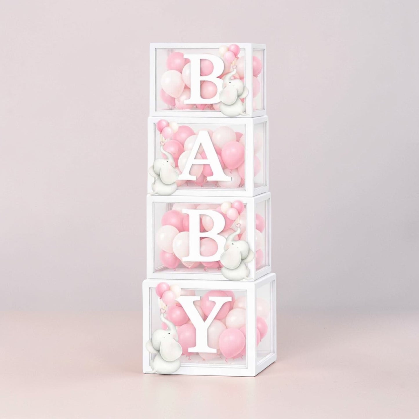 Personalized Baby Balloon Boxes with Pink Elephant | BABY Letter Boxes | Baby Shower Decor | Girl Birthday Party Decorations | Custom Name Display