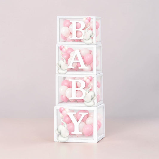 Personalized Baby Balloon Boxes with Pink Elephant | BABY Letter Boxes | Baby Shower Decor | Girl Birthday Party Decorations | Custom Name Display