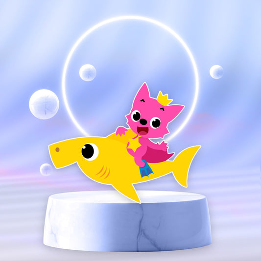 Baby Shark party prop sign centerpieces backdrop cake topper cutout and party decorations.