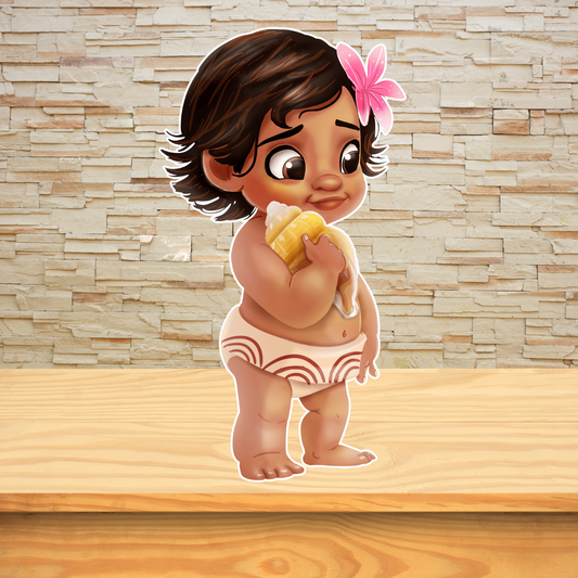 Baby Moana party prop sign centerpieces backdrop cake topper cutouts and party decorations.