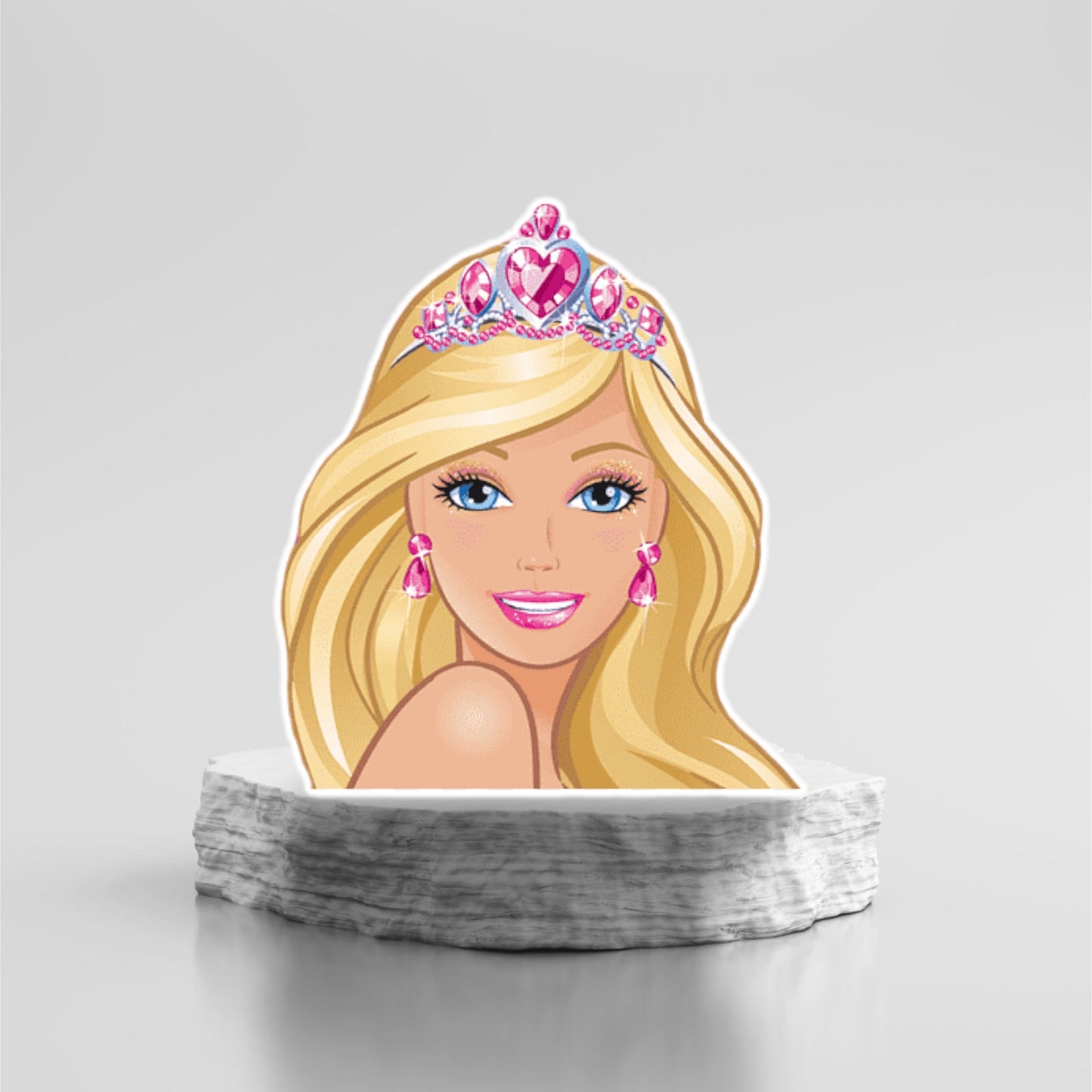 Barbie head party prop backdrop centerpieces sign cake topper cutout and party decorations.
