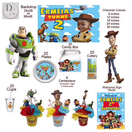 Toy story birthday party package. We offer any character custom package.