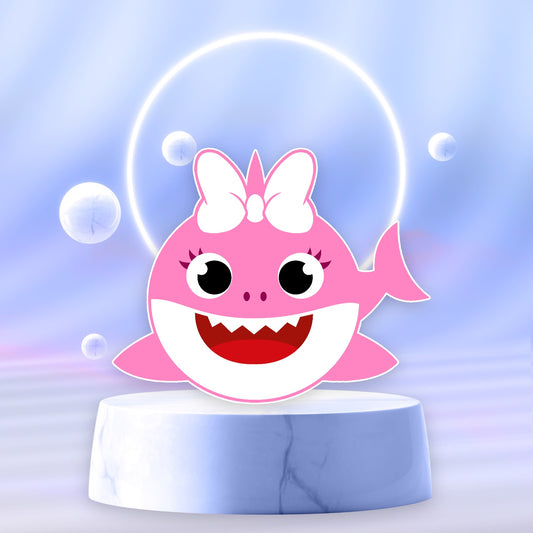 Baby Shark Pink party prop sign cutout character centerpieces backdrop cake topper and party decorations.