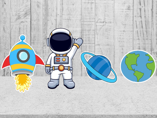 Astronaut Space set of 4 party prop cutout Character centerpieces backdrop and party decorations.